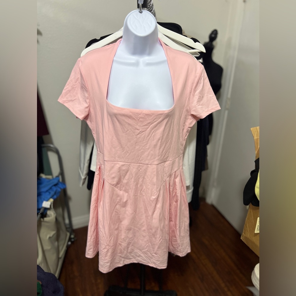 OGL tapered neck short sleeve flounce mini dress